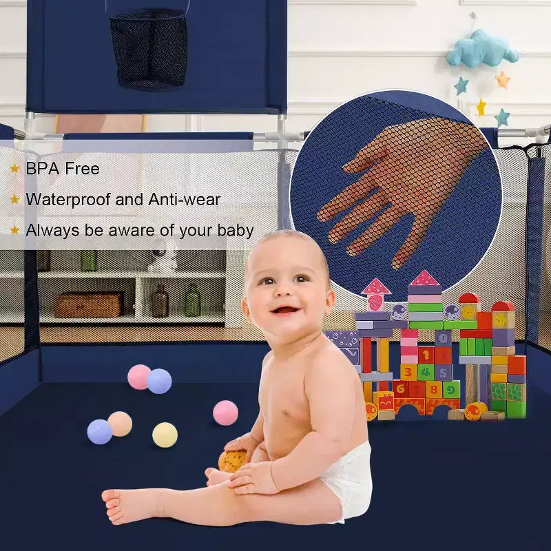 Box per Bambini Portatile 50x50 con 4 Pannelli e Canestro da Basket