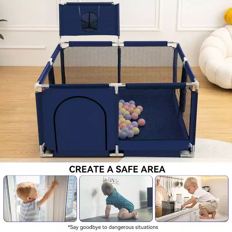 Box per Bambini Portatile 50x50 con 4 Pannelli e Canestro da Basket