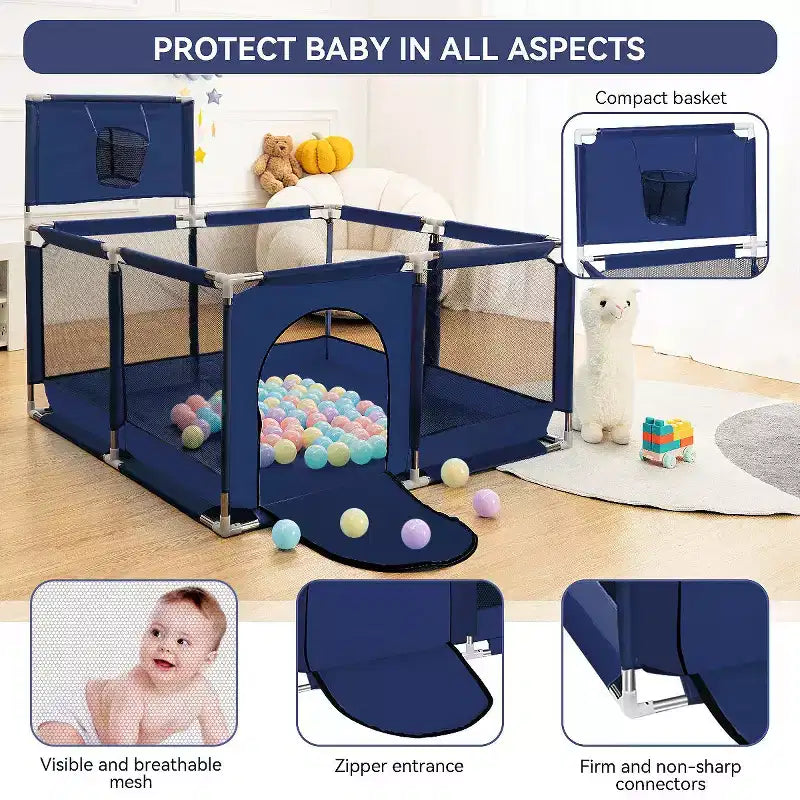 Box per Bambini Portatile 50x50 con 4 Pannelli e Canestro da Basket