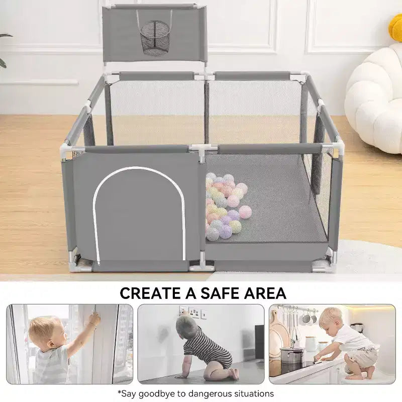 Box per Bambini Portatile 50x50 con 4 Pannelli e Canestro da Basket