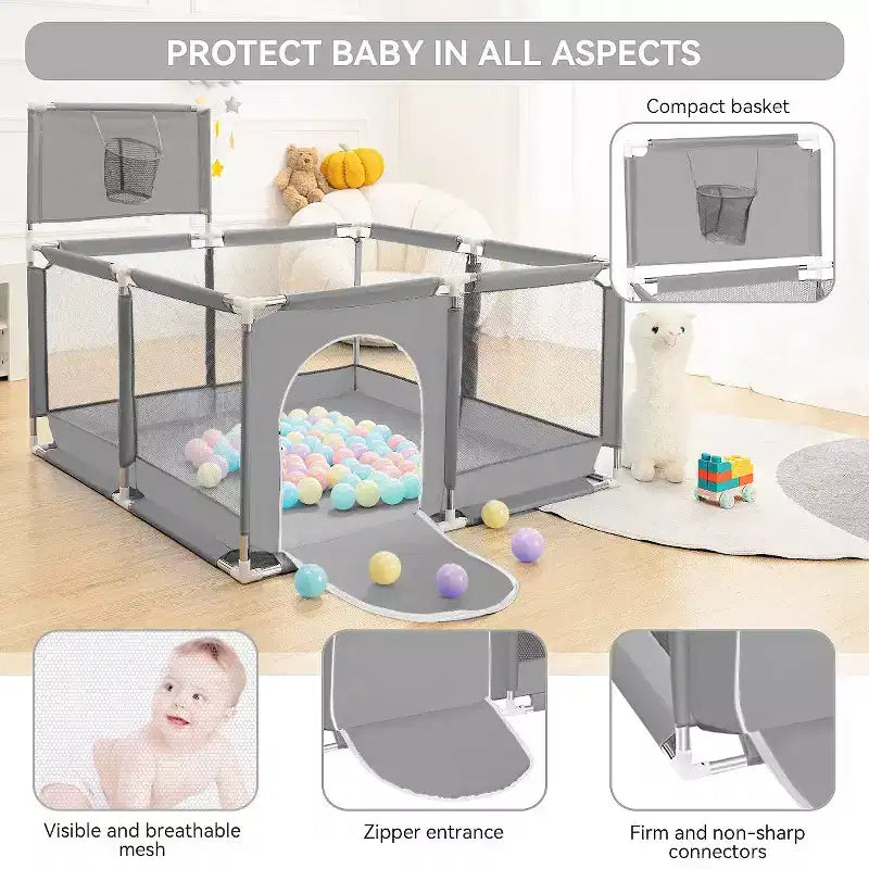 Box per Bambini Portatile 50x50 con 4 Pannelli e Canestro da Basket