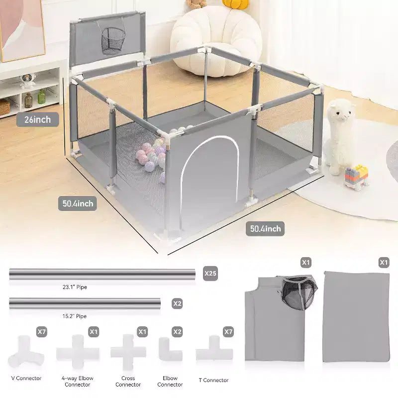 Box per Bambini Portatile 50x50 con 4 Pannelli e Canestro da Basket