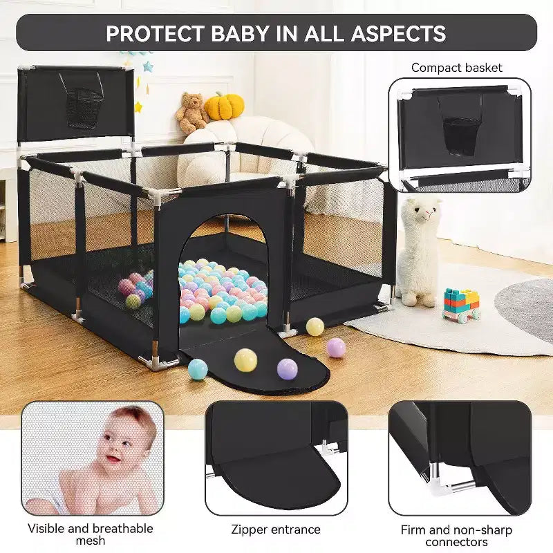 Box per Bambini Portatile 50x50 con 4 Pannelli e Canestro da Basket