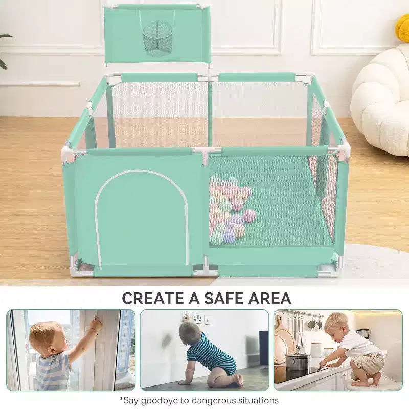 Box per Bambini Portatile 50x50 con 4 Pannelli e Canestro da Basket