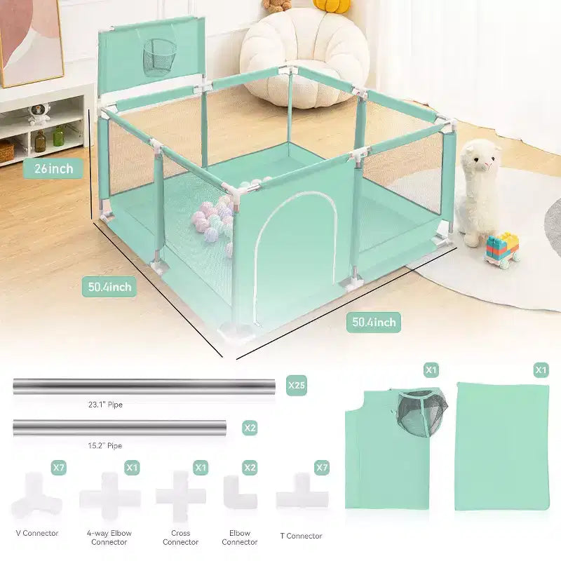 Box per Bambini Portatile 50x50 con 4 Pannelli e Canestro da Basket