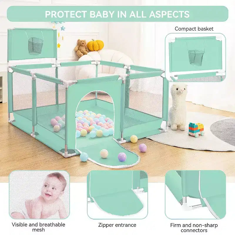 Box per Bambini Portatile 50x50 con 4 Pannelli e Canestro da Basket