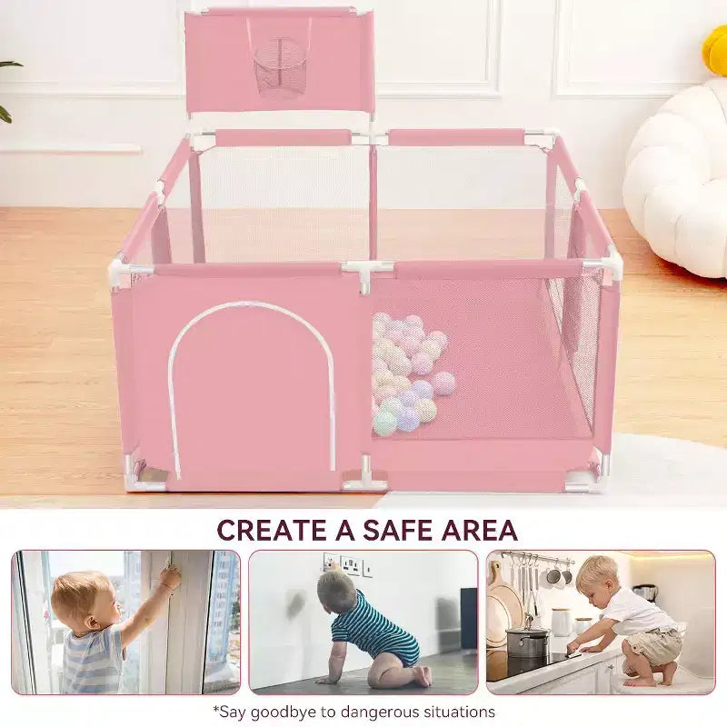Box per Bambini Portatile 50x50 con 4 Pannelli e Canestro da Basket