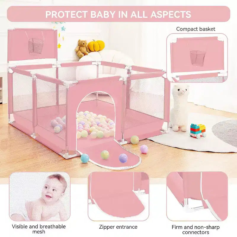 Box per Bambini Portatile 50x50 con 4 Pannelli e Canestro da Basket