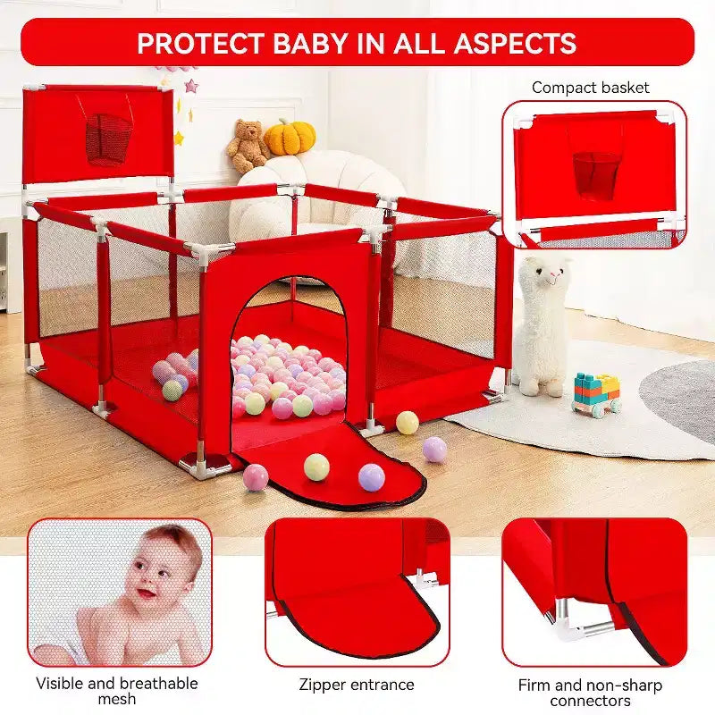 Box per Bambini Portatile 50x50 con 4 Pannelli e Canestro da Basket