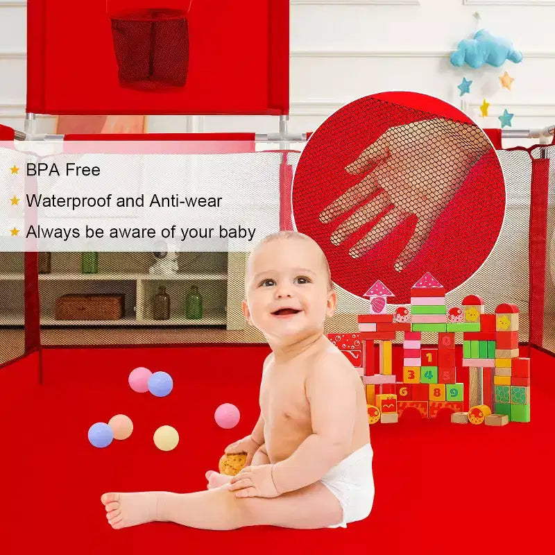 Box per Bambini Portatile 50x50 con 4 Pannelli e Canestro da Basket