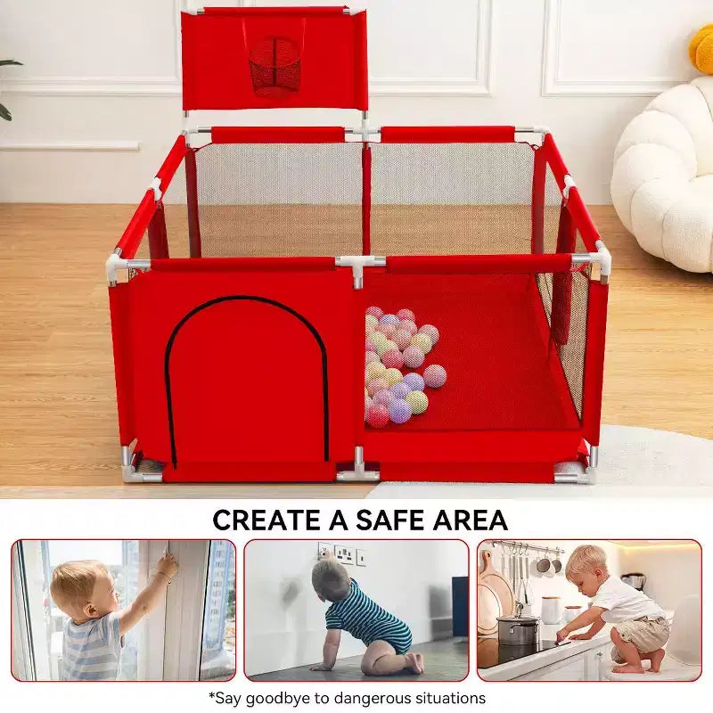 Box per Bambini Portatile 50x50 con 4 Pannelli e Canestro da Basket