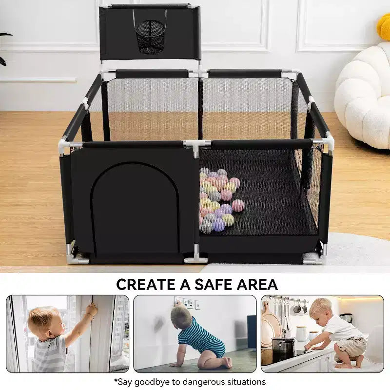 Box per Bambini Portatile 50x50 con 4 Pannelli e Canestro da Basket