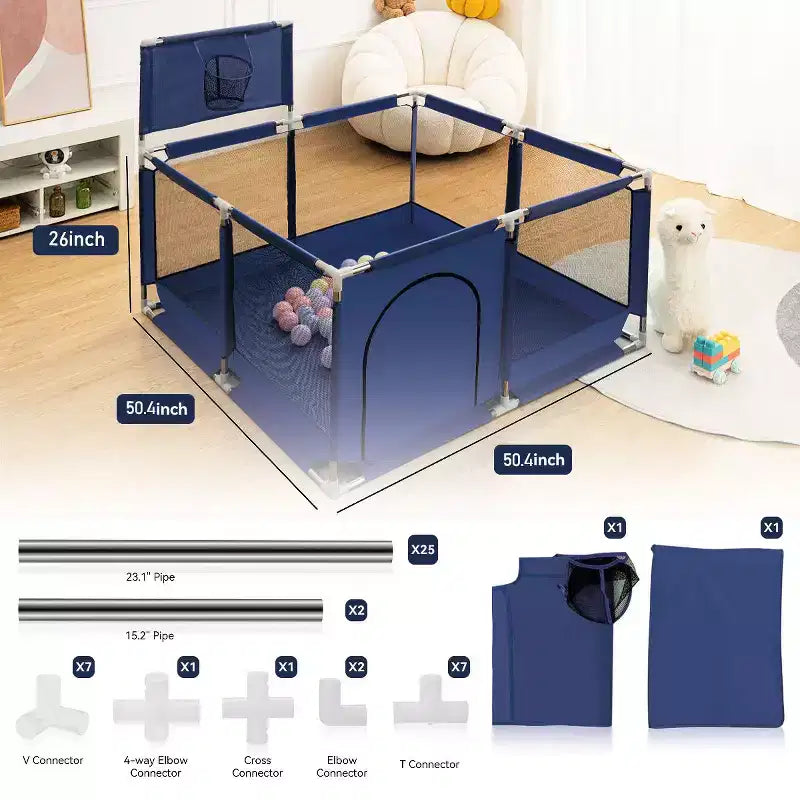 Box per Bambini Portatile 50x50 con 4 Pannelli e Canestro da Basket