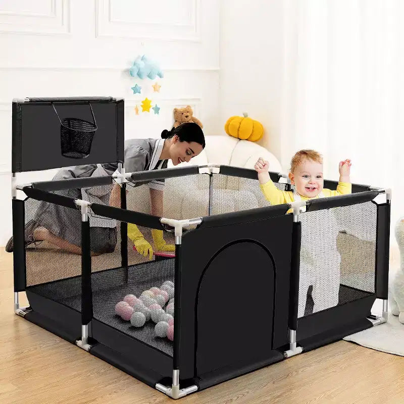 Box per Bambini Portatile 50x50 con 4 Pannelli e Canestro da Basket
