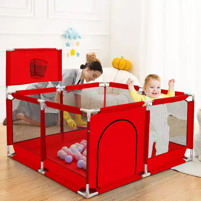 Box per Bambini Portatile 50x50 con 4 Pannelli e Canestro da Basket
