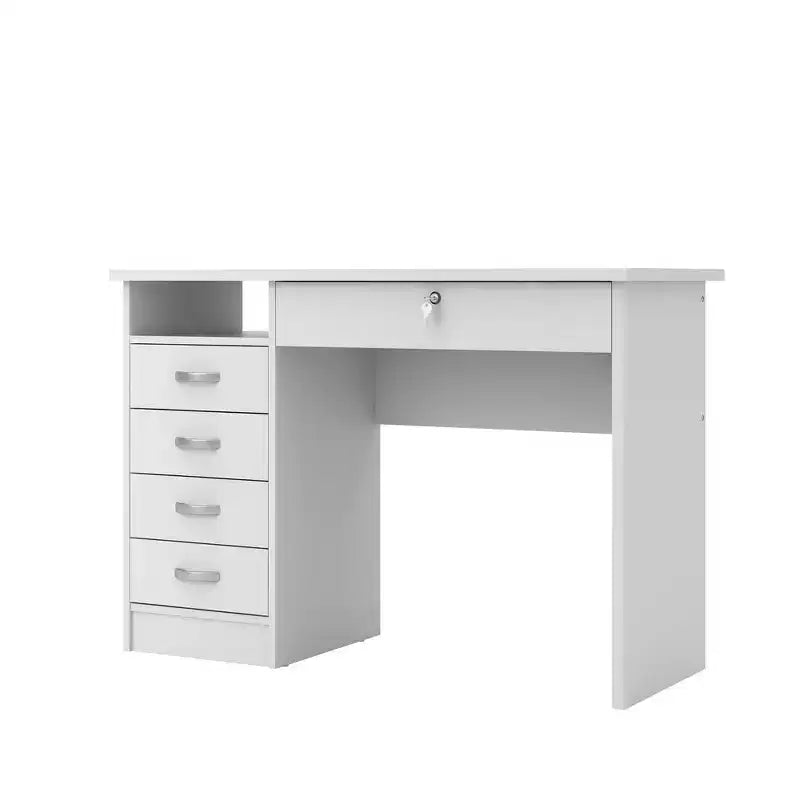 Scrivania a 5 cassetti, Finitura in laminato, 43"L x 29.76"A, Bianco, Montaggio da adulto richiesto