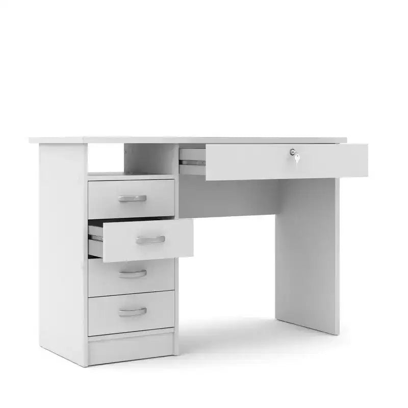 Scrivania a 5 cassetti, Finitura in laminato, 43"L x 29.76"A, Bianco, Montaggio da adulto richiesto