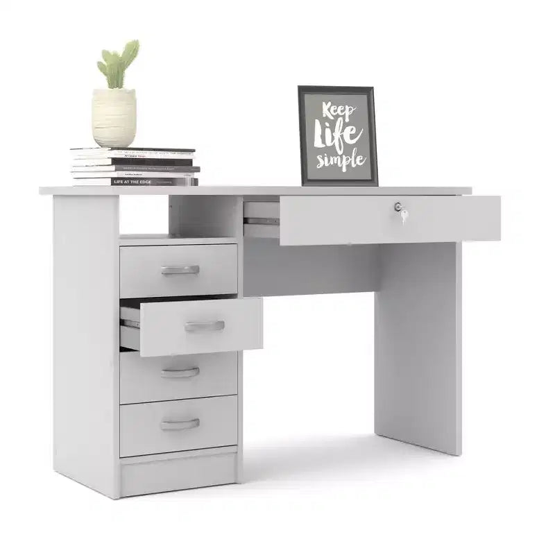 Scrivania a 5 cassetti, Finitura in laminato, 43"L x 29.76"A, Bianco, Montaggio da adulto richiesto