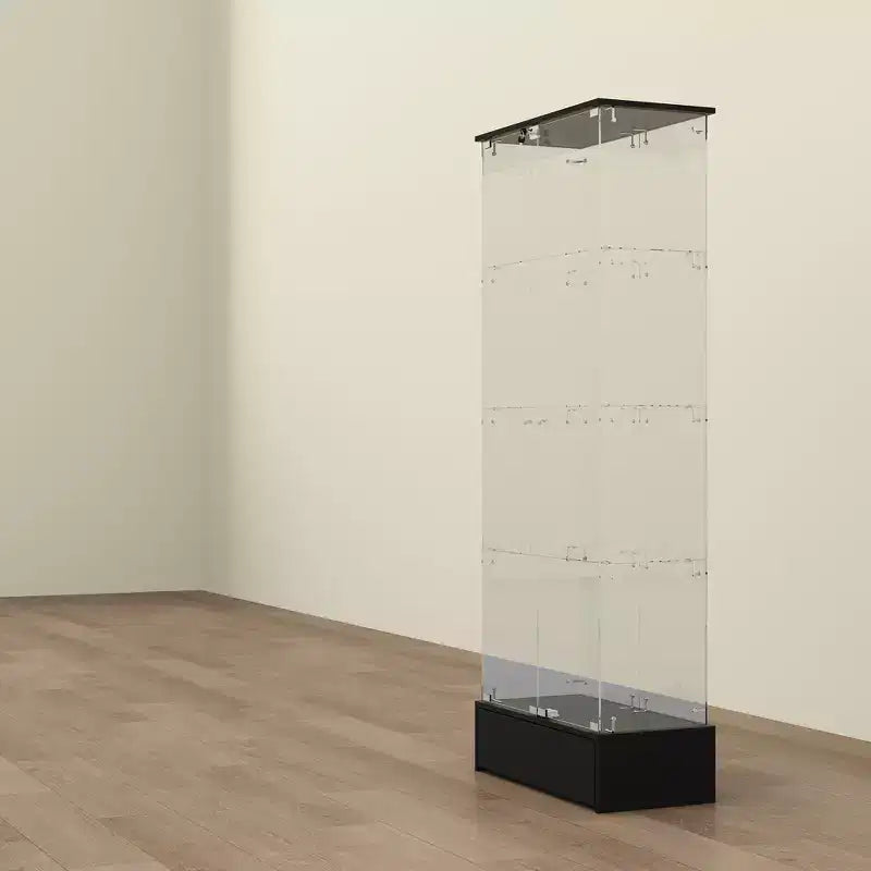 Mobile contenitore in vetro a 2 ante e 1 cassetto nero, libreria espositiva moderna, alto 180 cm