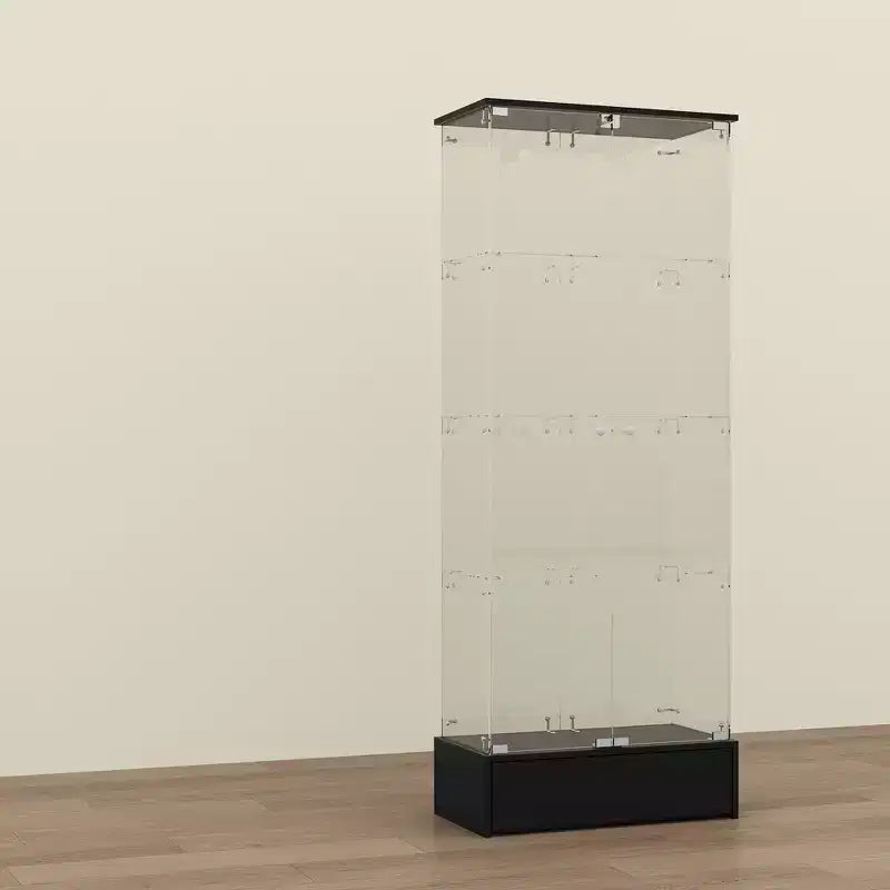 Mobile contenitore in vetro a 2 ante e 1 cassetto nero, libreria espositiva moderna, alto 180 cm