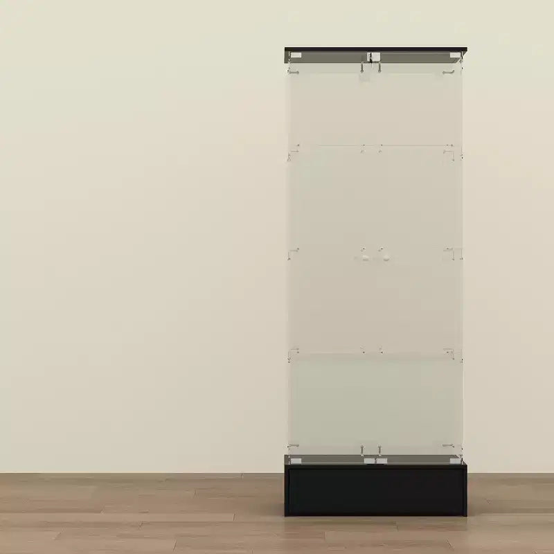 Mobile contenitore in vetro a 2 ante e 1 cassetto nero, libreria espositiva moderna, alto 180 cm