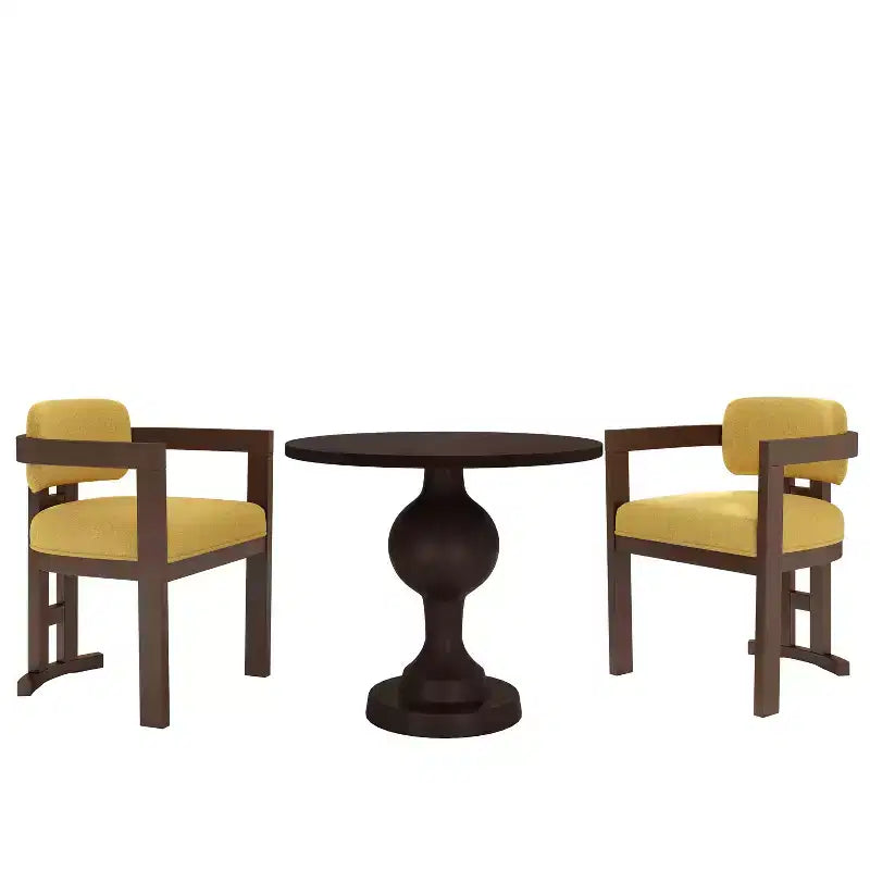 Set da pranzo rotondo 3 pezzi, legno di betulla e struttura in alluminio, sedie imbottite con braccioli, 2 posti a sedere