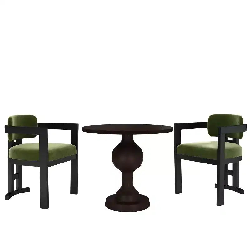 Set da pranzo rotondo 3 pezzi, legno di betulla e struttura in alluminio, sedie imbottite con braccioli, 2 posti a sedere