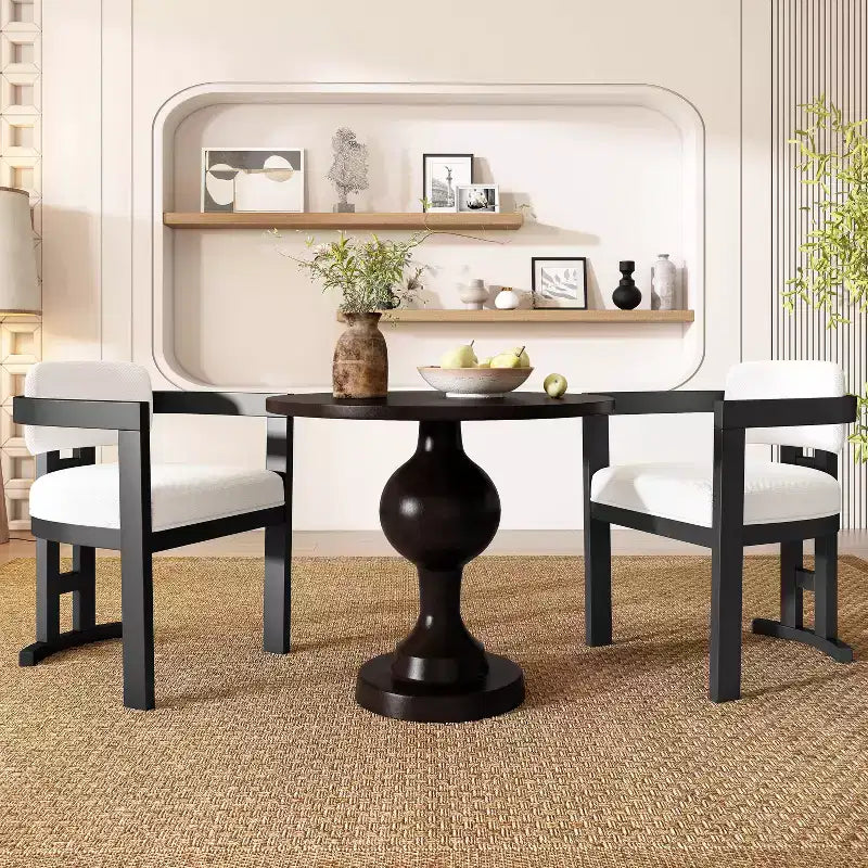 Set da pranzo rotondo 3 pezzi, legno di betulla e struttura in alluminio, sedie imbottite con braccioli, 2 posti a sedere