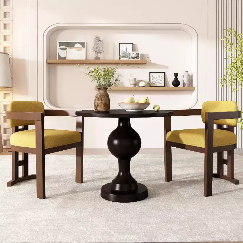 Set da pranzo rotondo 3 pezzi, legno di betulla e struttura in alluminio, sedie imbottite con braccioli, 2 posti a sedere