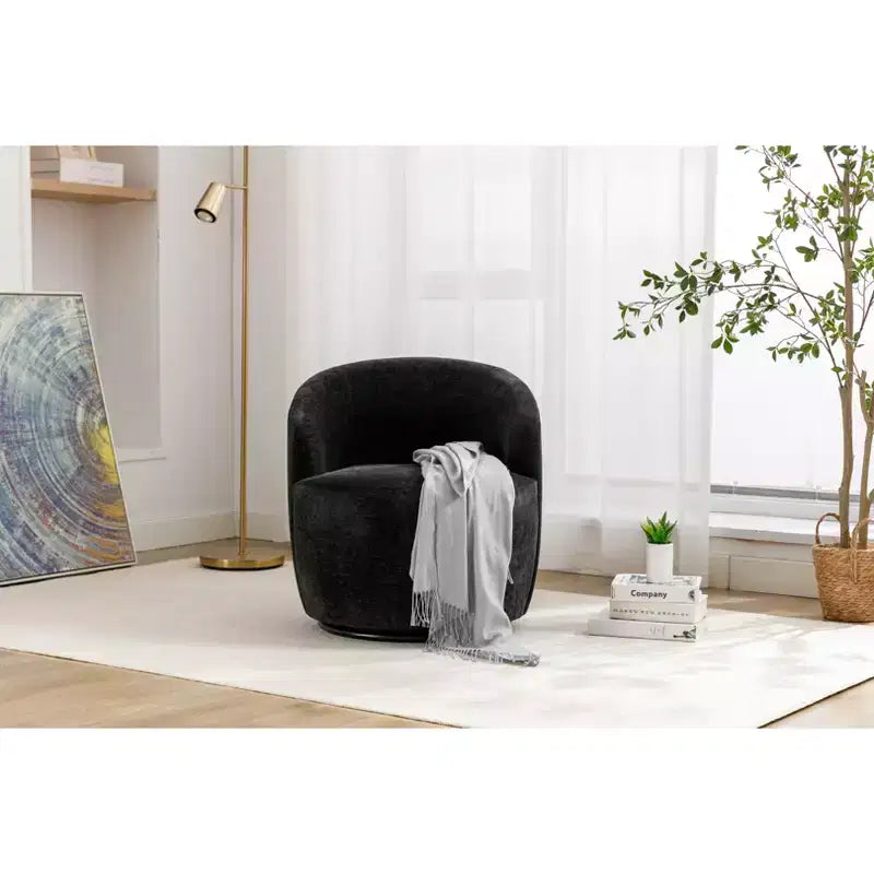 Poltrona girevole d'accento, base rotonda girevole, schienale ergonomico, poltrona girevole a 360° rivestita per soggiorno