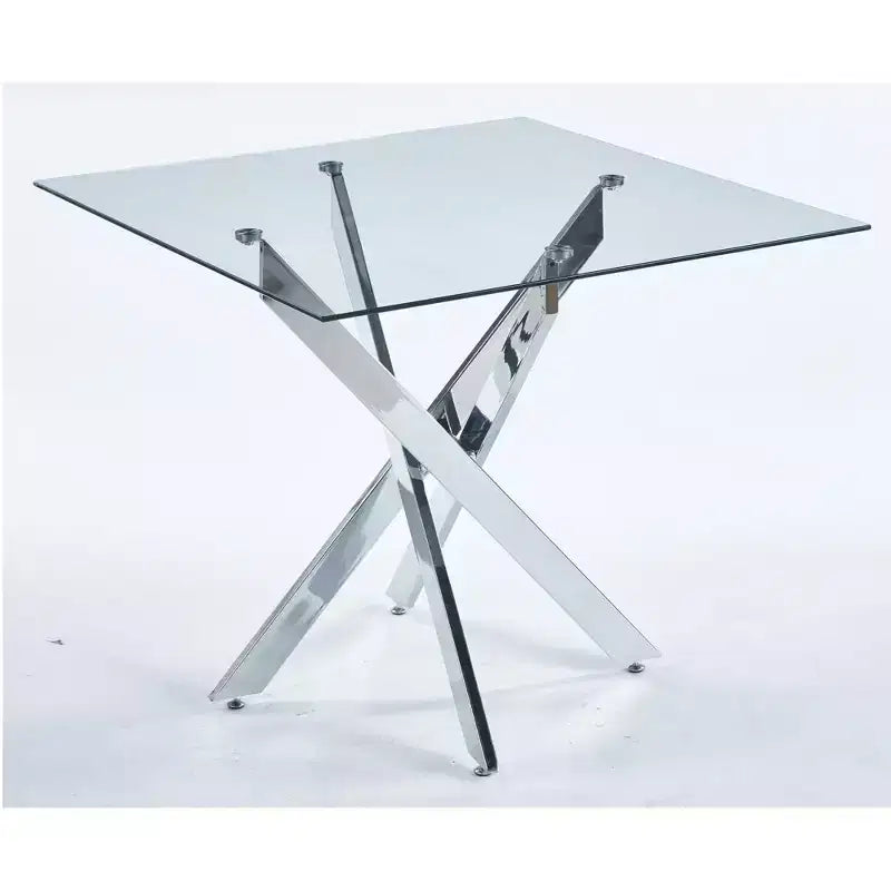 Tavolo da pranzo con gambe incrociate in metallo e vetro temperato, Tavolo da cucina moderno salvaspazio per soggiorno, gambe cromate, tavolo quadrato, gambe dorate, 90x90x75 cm