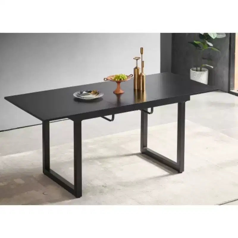 Square Extendable Dining Table in Black with Metal Legs - Modern Space-Saver