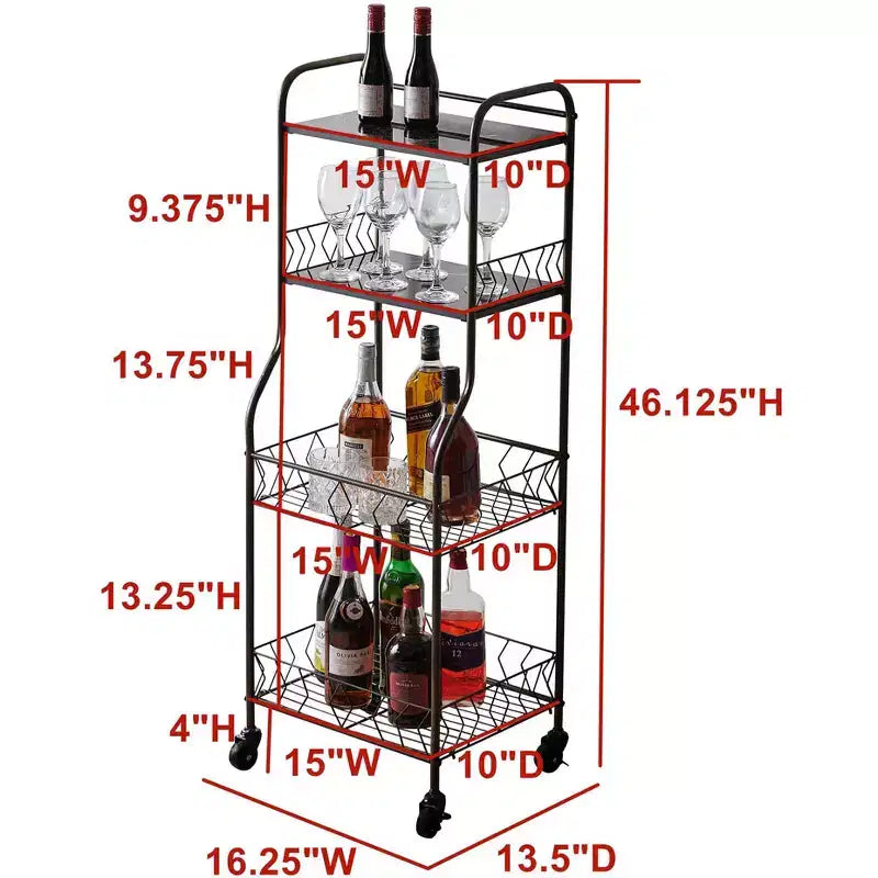 Scaffale da cucina a 4 ripiani su ruote, scaffale per microonde autoportante con ripiani portaoggetti