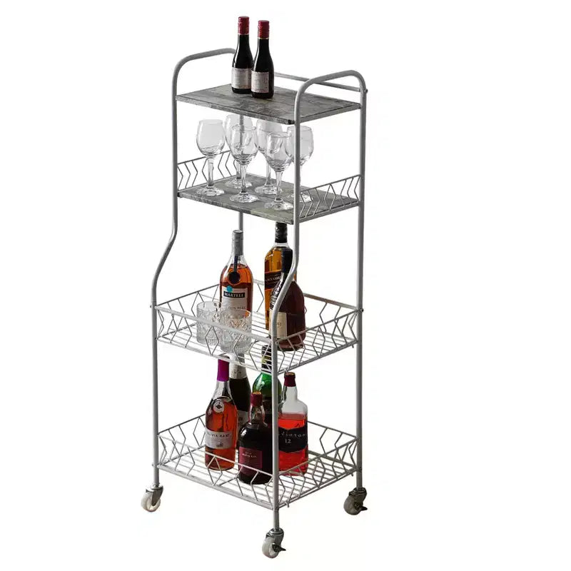 Scaffale da cucina a 4 ripiani su ruote, scaffale per microonde autoportante con ripiani portaoggetti