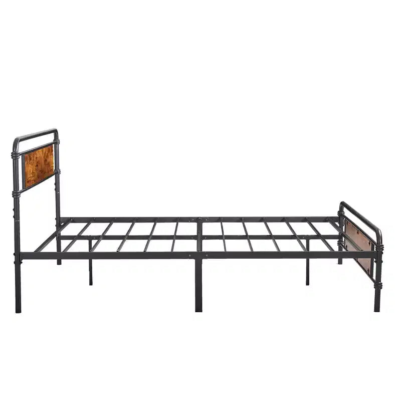 Telaio per letto a piattaforma in metallo Full/Queen con testiera in legno, doghe in acciaio resistente, nessun materasso a molle necessario, marrone