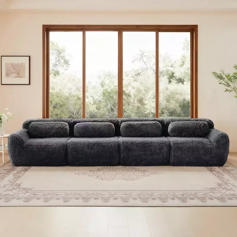 Sofà senza ossa in morbido peluche da 149'', spugna HD 32D, design ergonomico, confezionamento sottovuoto, libera combinazione, connessione a fibbia per camera da letto/studio/home theater