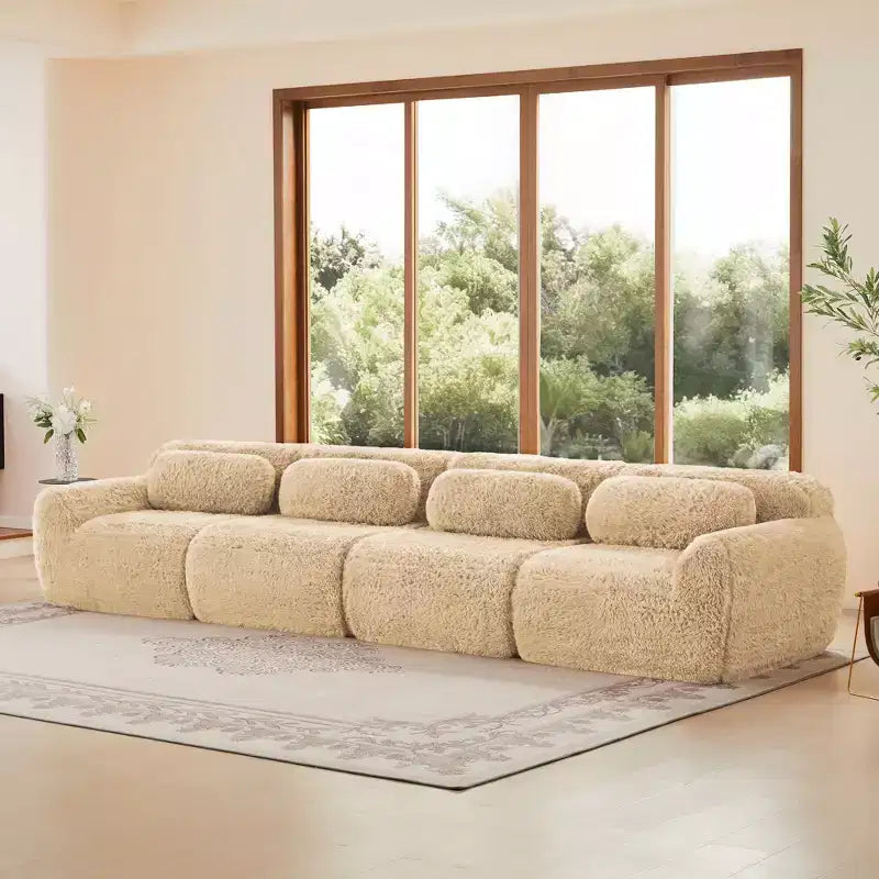 Sofà senza ossa in morbido peluche da 149'', spugna HD 32D, design ergonomico, confezionamento sottovuoto, libera combinazione, connessione a fibbia per camera da letto/studio/home theater