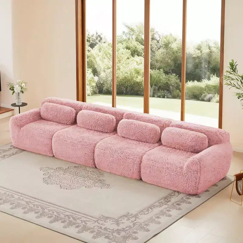 Sofà senza ossa in morbido peluche da 149'', spugna HD 32D, design ergonomico, confezionamento sottovuoto, libera combinazione, connessione a fibbia per camera da letto/studio/home theater