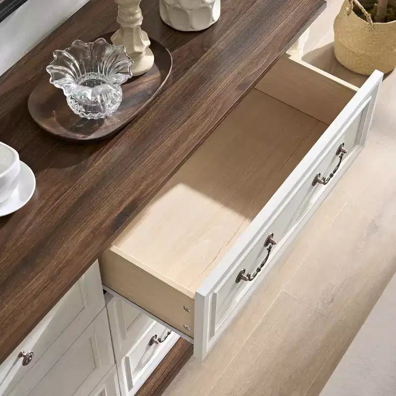 Cassettiera rustica in legno con 6 cassetti, 120 cm di larghezza, struttura in MDF, richiede montaggio da parte di un adulto