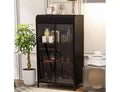 Metal storage cabinet with glass doors, flip-top, and 4 open shelvesideal for kitchens, living rooms, offices, dining rooms, and bathrooms