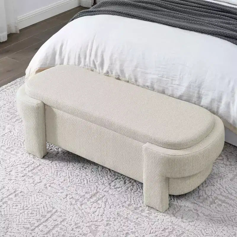 Panca contenitore imbottita in lino con ampio spazio, soggiorno e camera da letto, beige