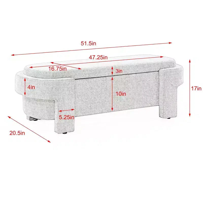 Panca contenitore imbottita in lino con ampio spazio, soggiorno e camera da letto, beige