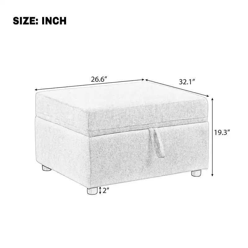 Pouf ottomano mobile con contenitore 67,5 cm, velluto imbottito, per soggiorno e camera da letto, beige