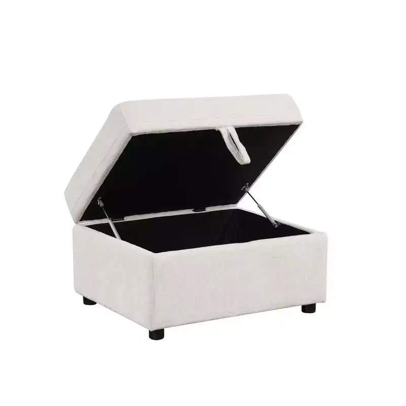 Pouf ottomano mobile con contenitore 67,5 cm, velluto imbottito, per soggiorno e camera da letto, beige