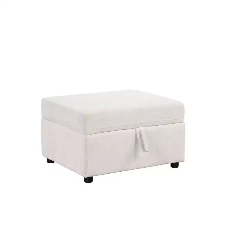 Pouf ottomano mobile con contenitore 67,5 cm, velluto imbottito, per soggiorno e camera da letto, beige