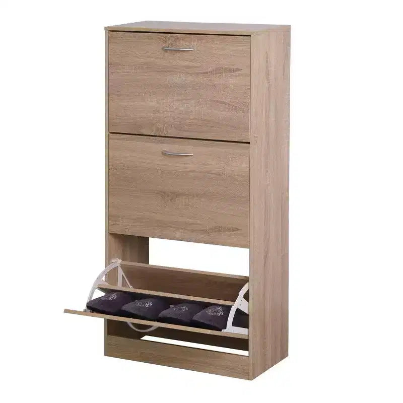 Armadietto portascarpe in legno a 3 cassetti, organizer da ingresso alto 120 cm con ripiani a 2 livelli, marrone