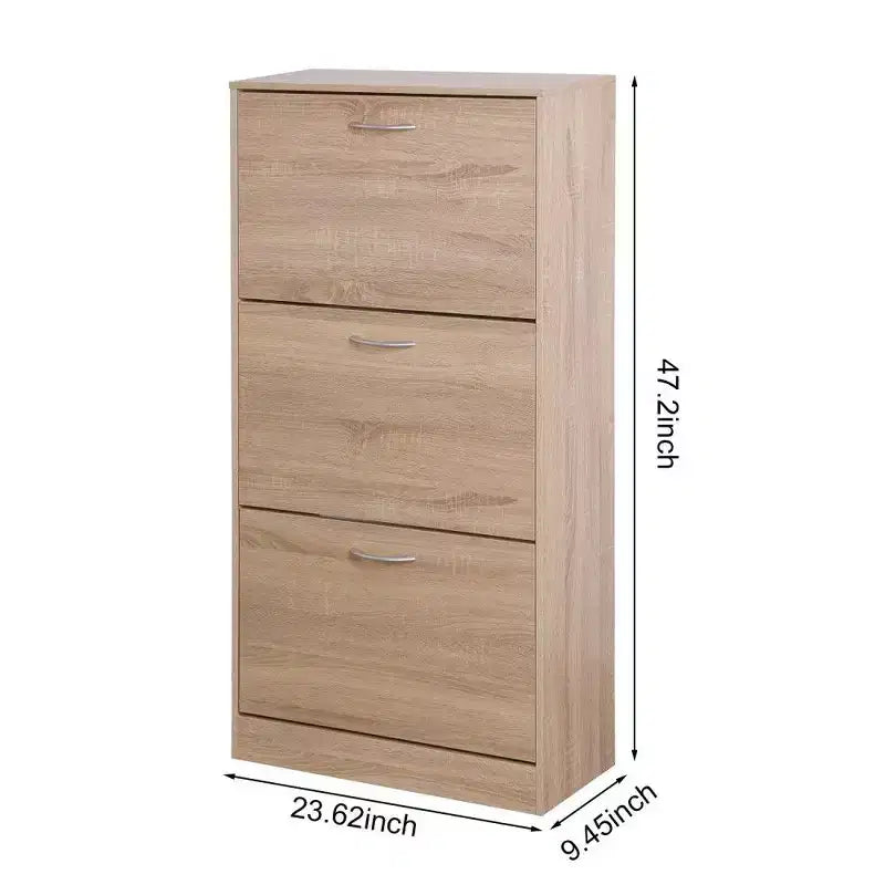 Armadietto portascarpe in legno a 3 cassetti, organizer da ingresso alto 120 cm con ripiani a 2 livelli, marrone