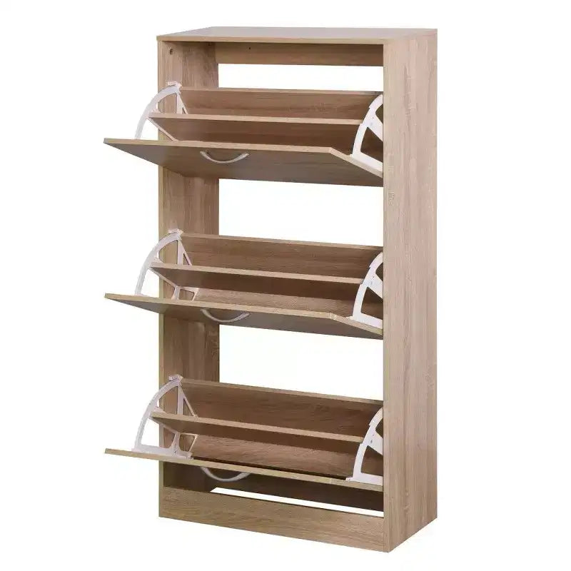 Armadietto portascarpe in legno a 3 cassetti, organizer da ingresso alto 120 cm con ripiani a 2 livelli, marrone