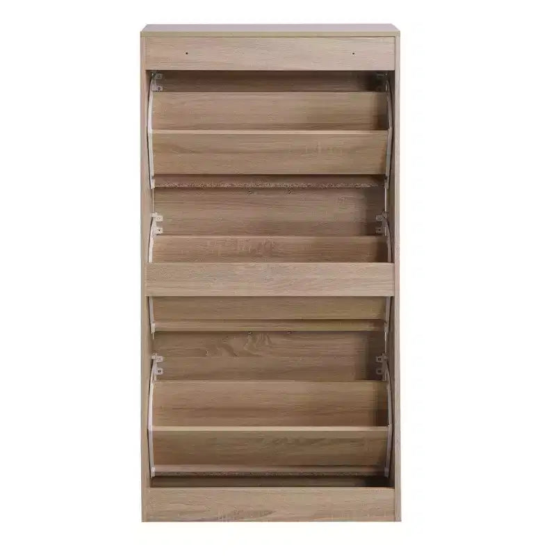 Armadietto portascarpe in legno a 3 cassetti, organizer da ingresso alto 120 cm con ripiani a 2 livelli, marrone
