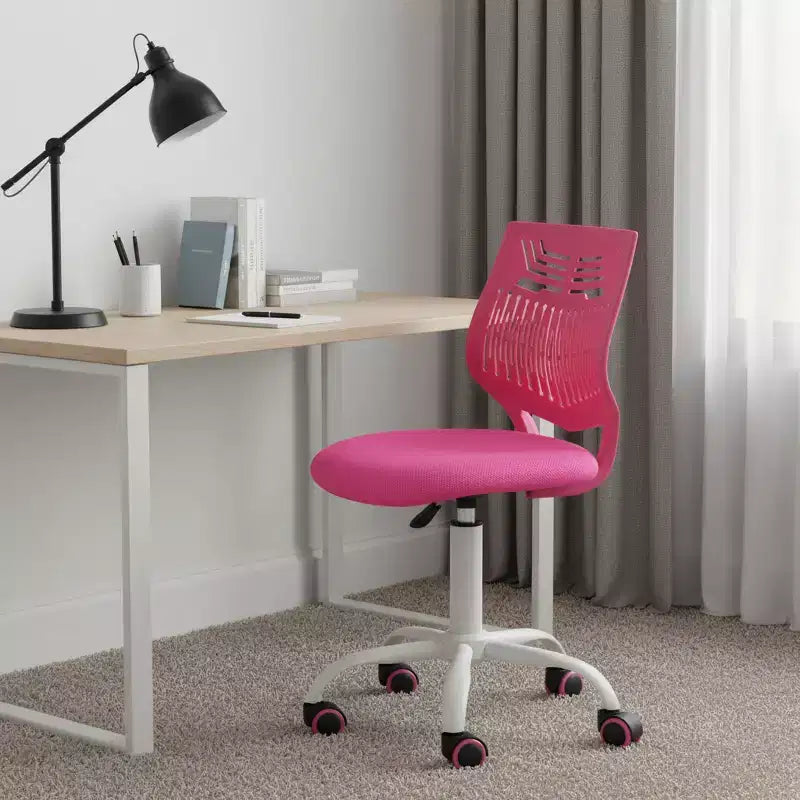 Sedia da ufficio con rotelle regolabile in altezza e girevole, fucsia e bianca, sedia da scrivania moderna e colorata